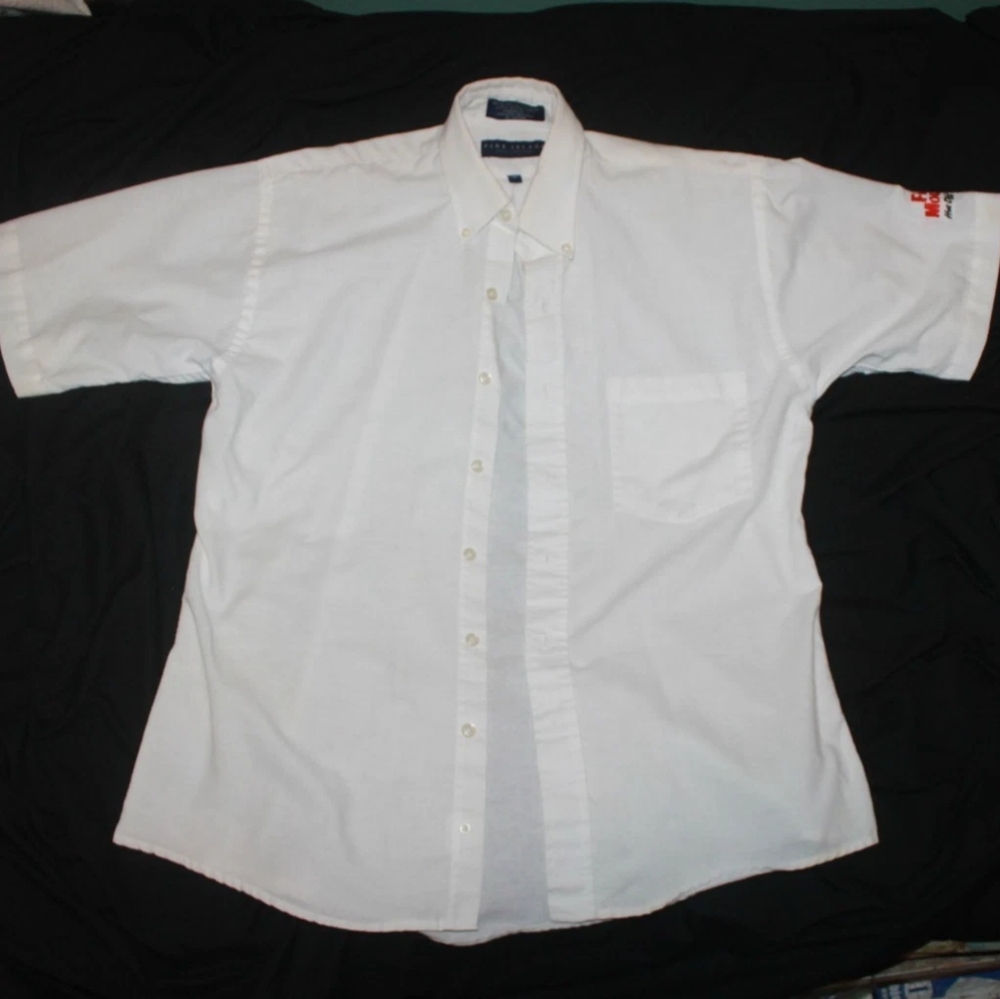 Pine Island International Men's White Embroidered Short Sleeve Button Up Shirt M